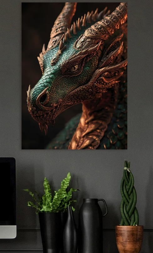 Close-up of a Majestic Dragon Head — metal poster wall art by Lineer